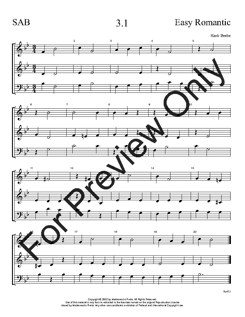 The Easy Romantic Sight-Singing Series SAB Vol. 3 Reproducible PDF Download