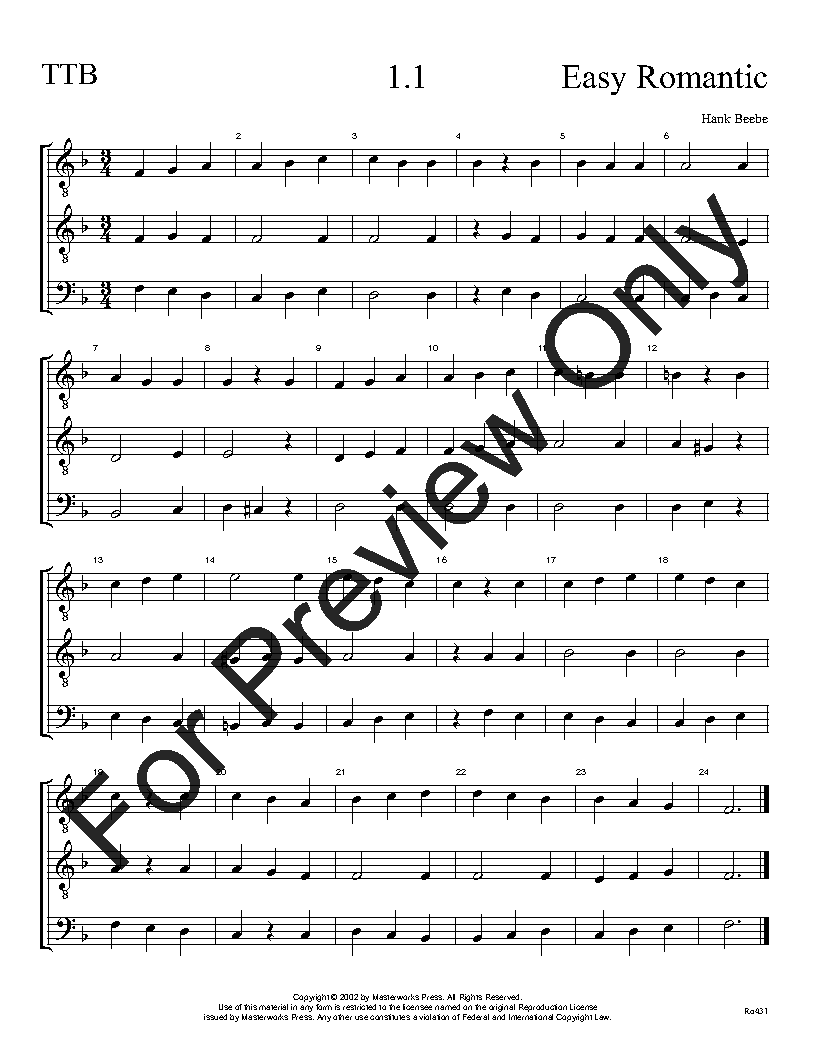 The Easy Romantic Sight-Singing Series TTB Vol. 1 Reproducible PDF Download