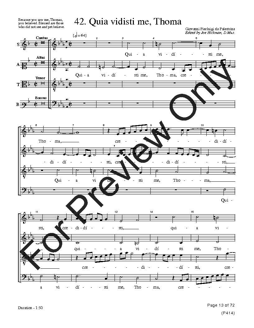 The Palestrina Motets SATB Performance Edition Vol. 4 Reproducible PDF Download