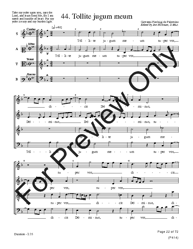 The Palestrina Motets SATB Performance Edition Vol. 4 Reproducible PDF Download