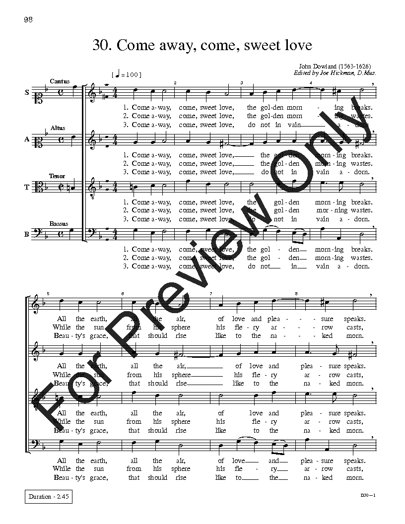 The John Dowland Ayres SATB Performance Edition Vol. 3 Reproducible PDF Download