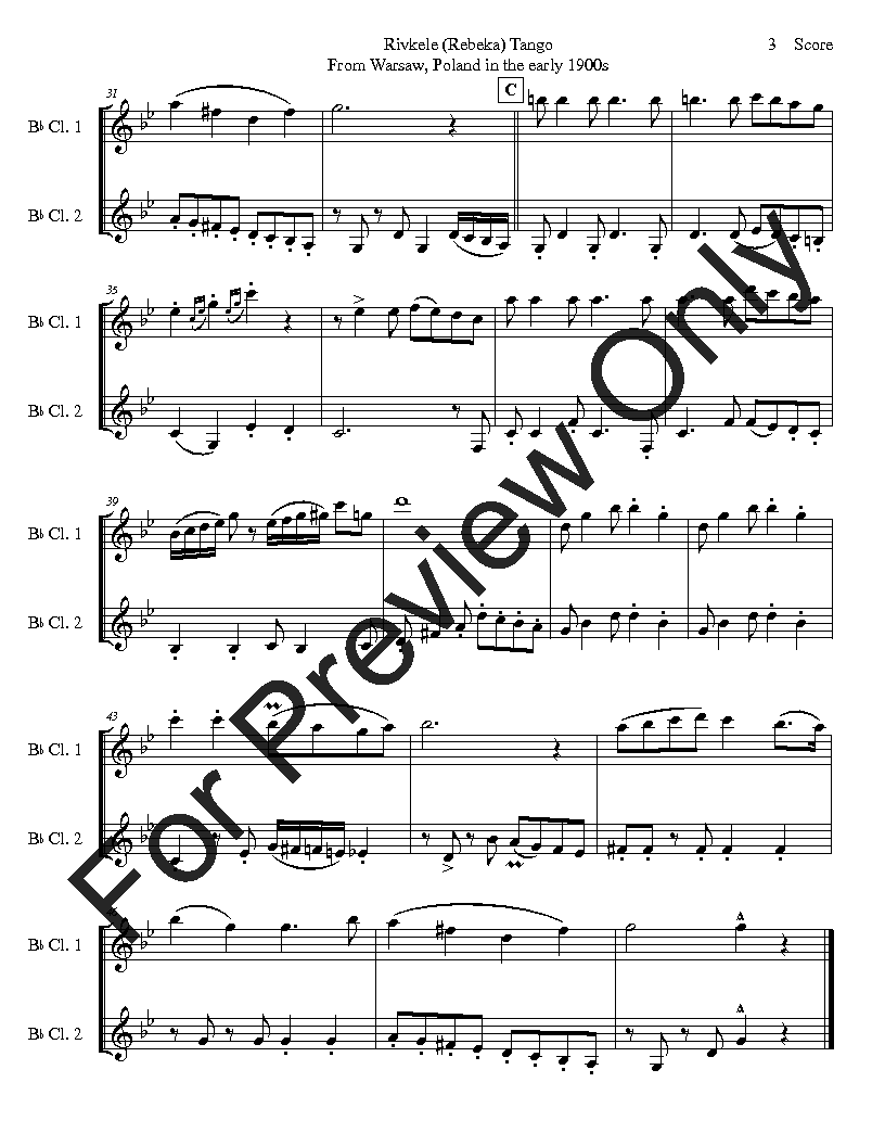 Rivkele (Rebeka) Tango set for Clarinet Duet P.O.D.