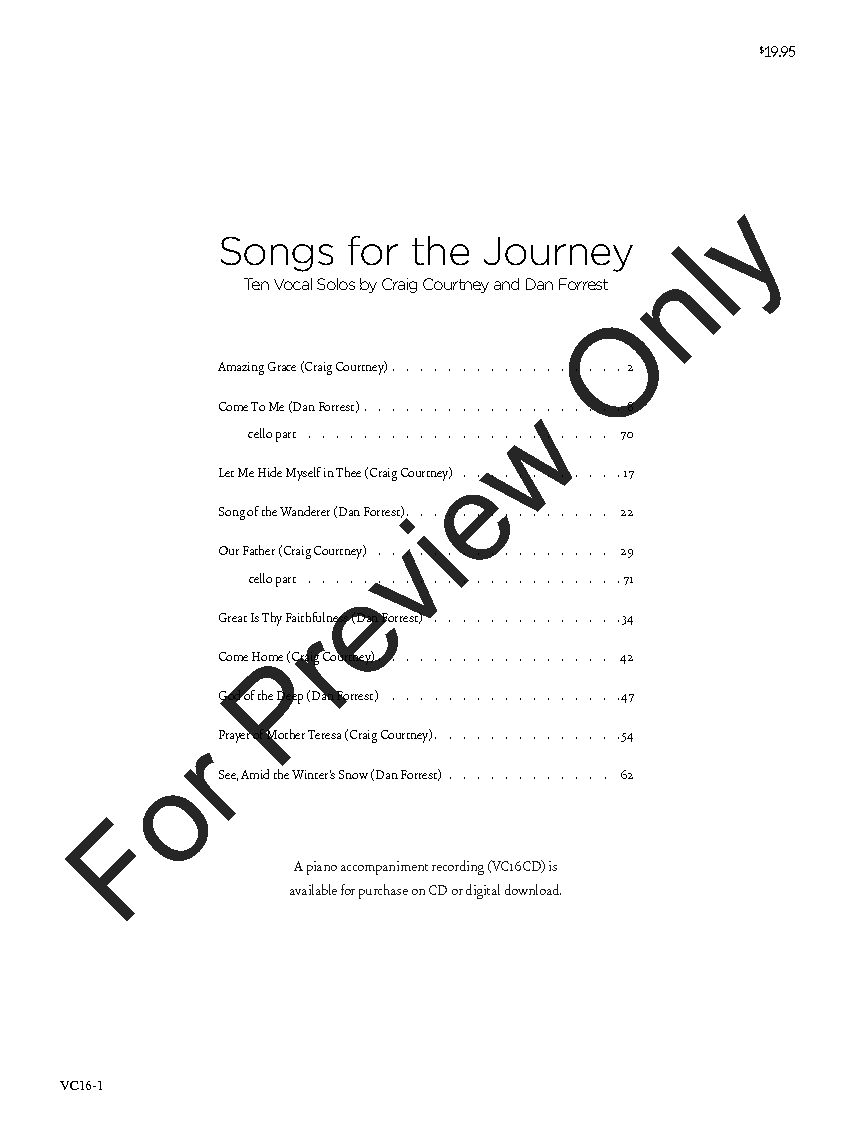Songs for the Journey Medium Voice