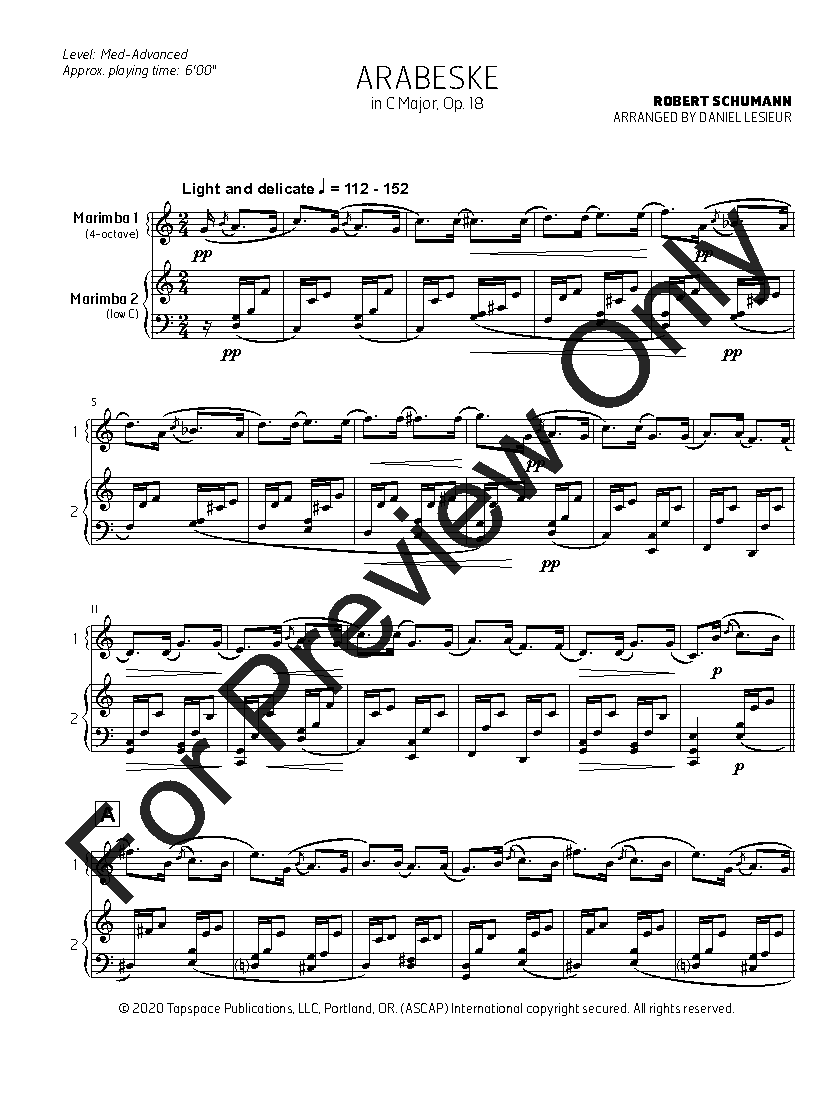 Arabeske in C Major, Op. 18 Marimba Duet