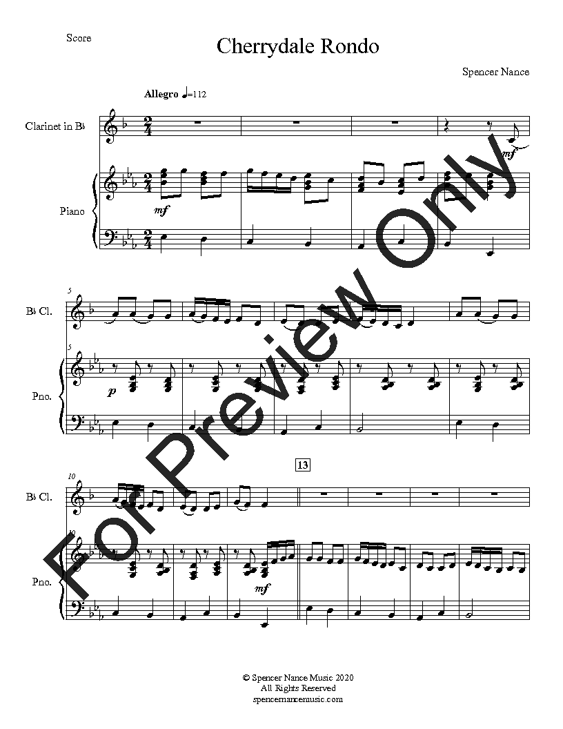 Cherrydale Rondo Clarinet Solo with Piano P.O.D.
