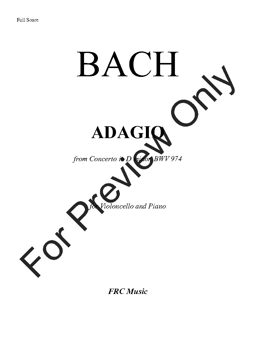 ADAGIO from Concerto in D minor, BWV 974 for VIOLONCELLO and Piano P.O.D.