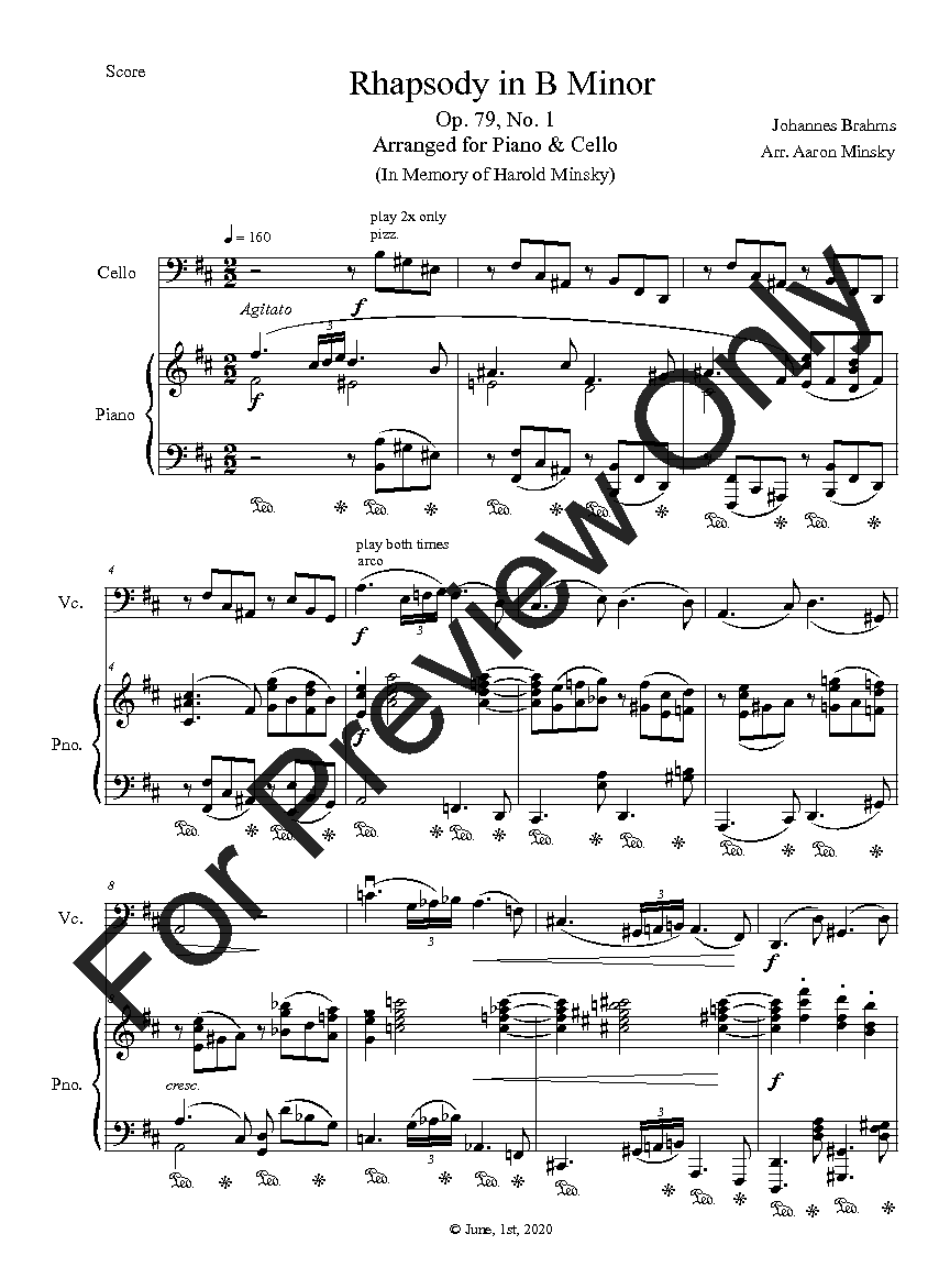 Rhapsody in B Minor, Op. 79, No. 1 Cello and Piano P.O.D.