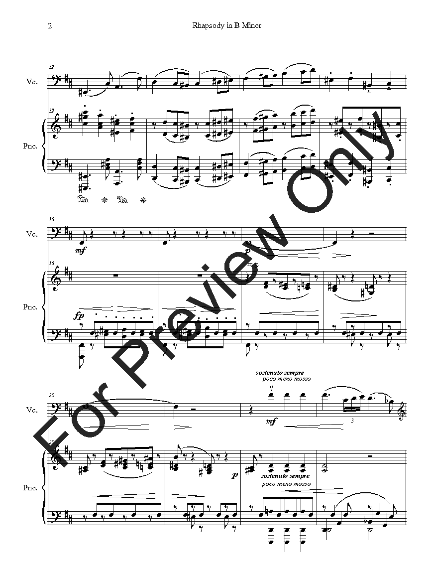 Rhapsody in B Minor, Op. 79, No. 1 Cello and Piano P.O.D.