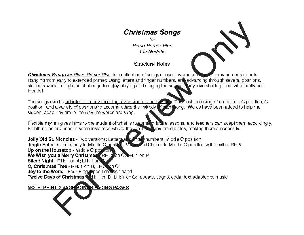 Christmas Songs for Piano Primer Plus P.O.D.
