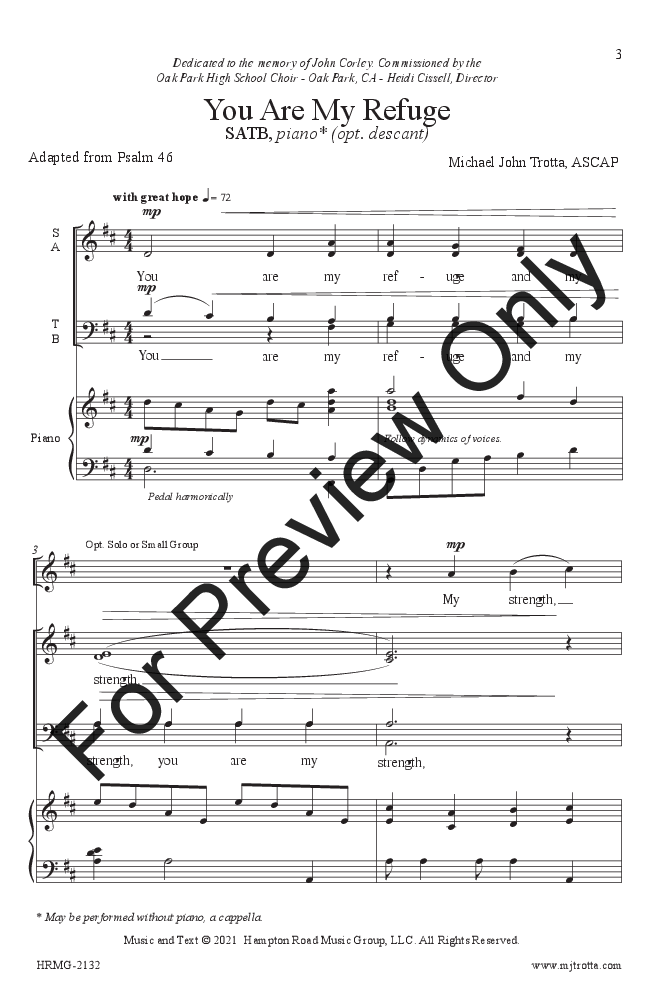 You Are My Refuge SATB with Piano Large Print Edition P.O.D.