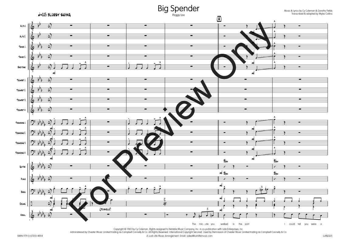 Big Spender by Peggy Lee/arr. Myles Collins. Pepper Sheet Music