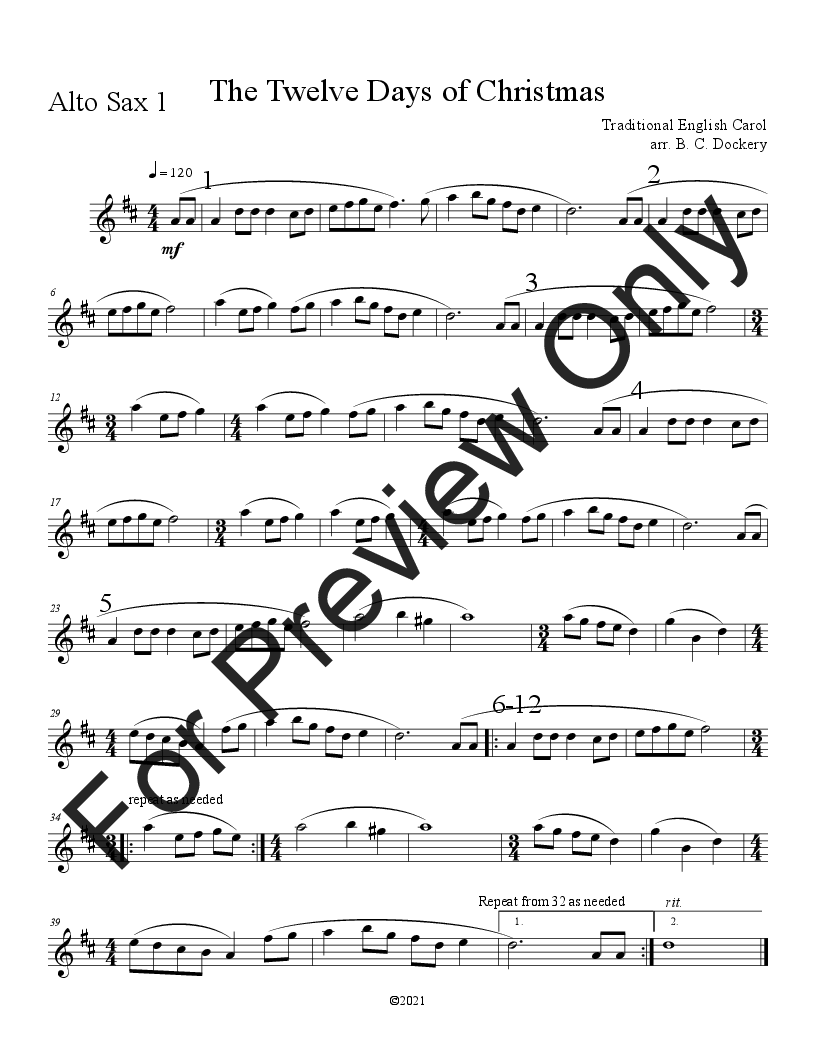 The Twelve Days of Christmas (Alto Sax Duet with