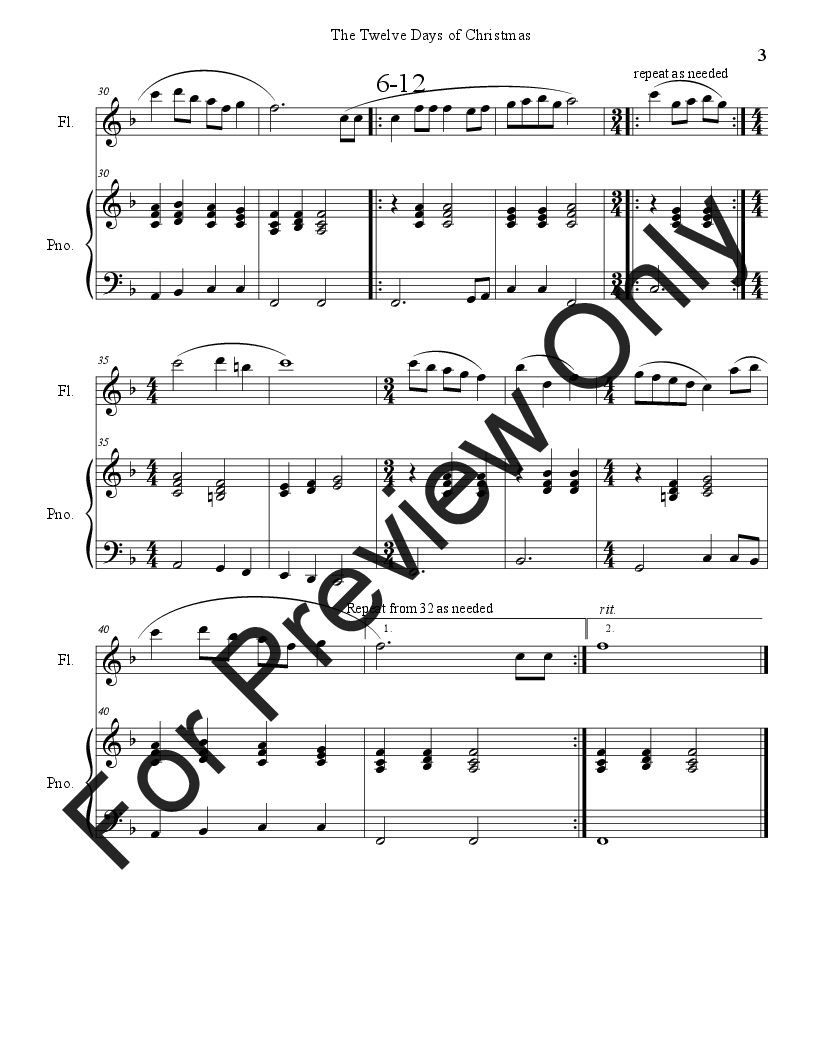 10 Christmas Solos for Flute with Piano Accompaniment Vol. 2 P.O.D.