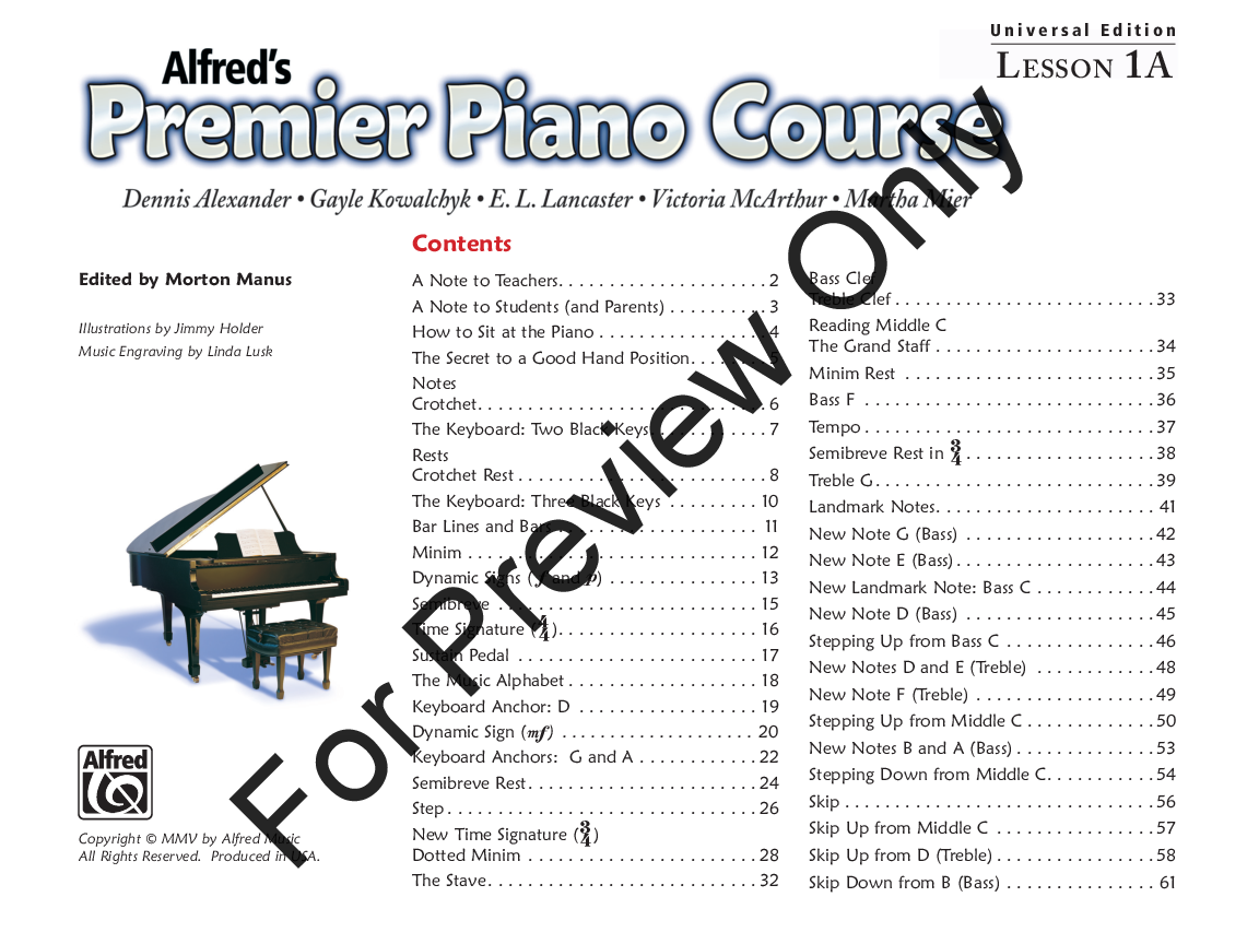 Premier Piano Course Universal Edition Lesson 1A Bk/CD