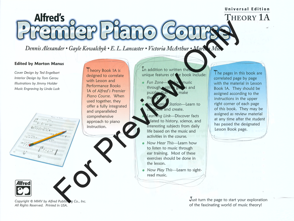 Premier Piano Course Universal Edition Theory 1A Book
