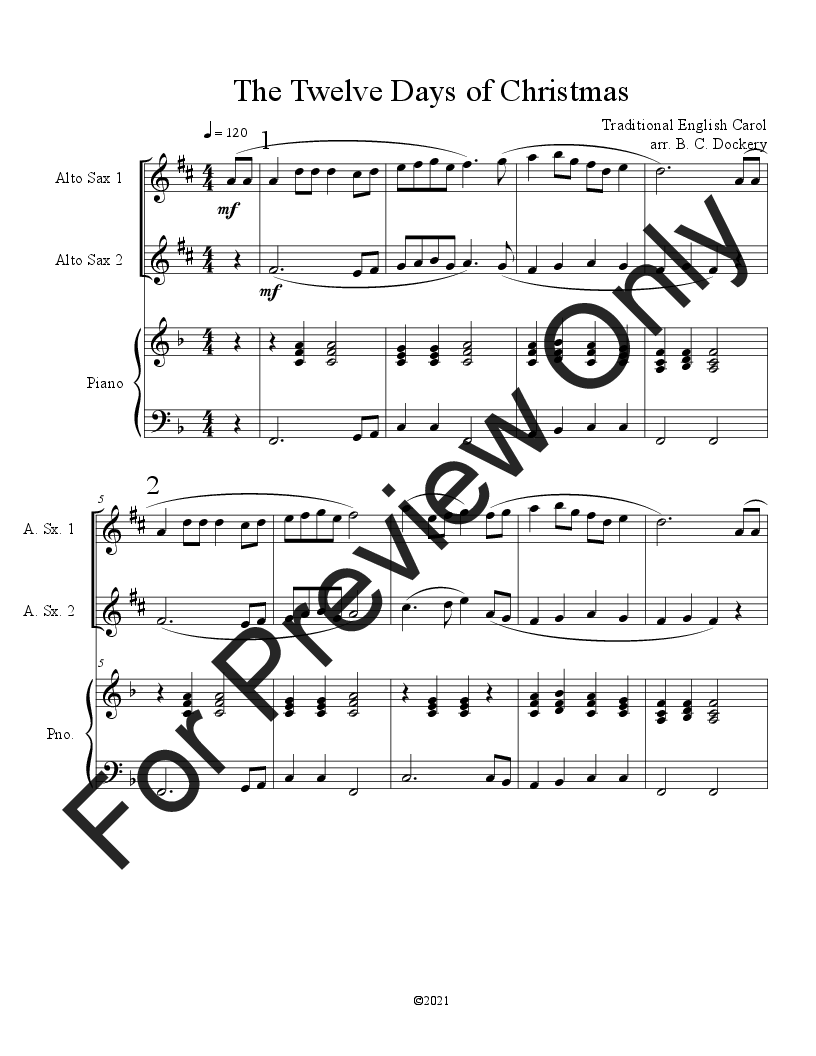 10 Christmas Duets for 2 Alto Saxes with Piano Accompaniment (Vol. 2) P.O.D.