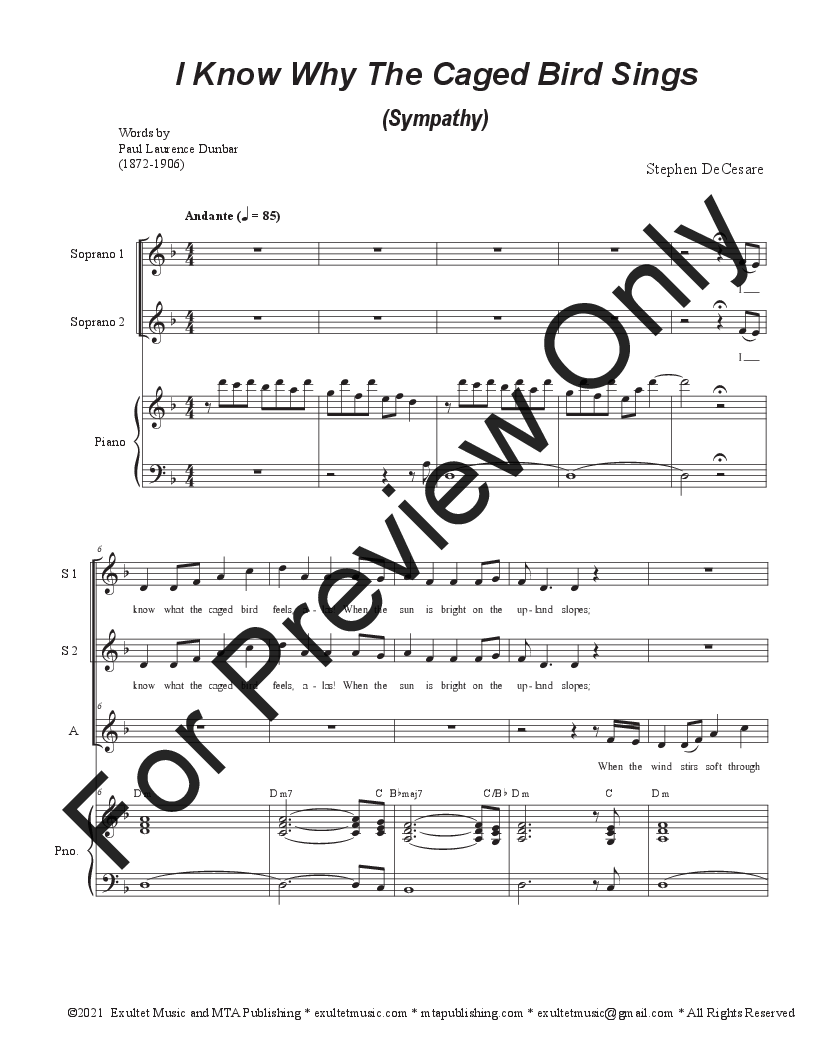 I Know Why The Caged Bird Sings (Sympathy): Vocal Quartet - (SSA) P.O.D.