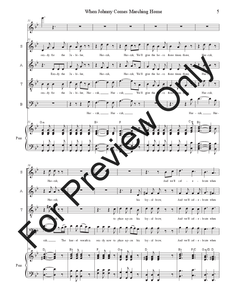 When Johnny Comes Marching Home: Vocal Quartet - (SATB) P.O.D.