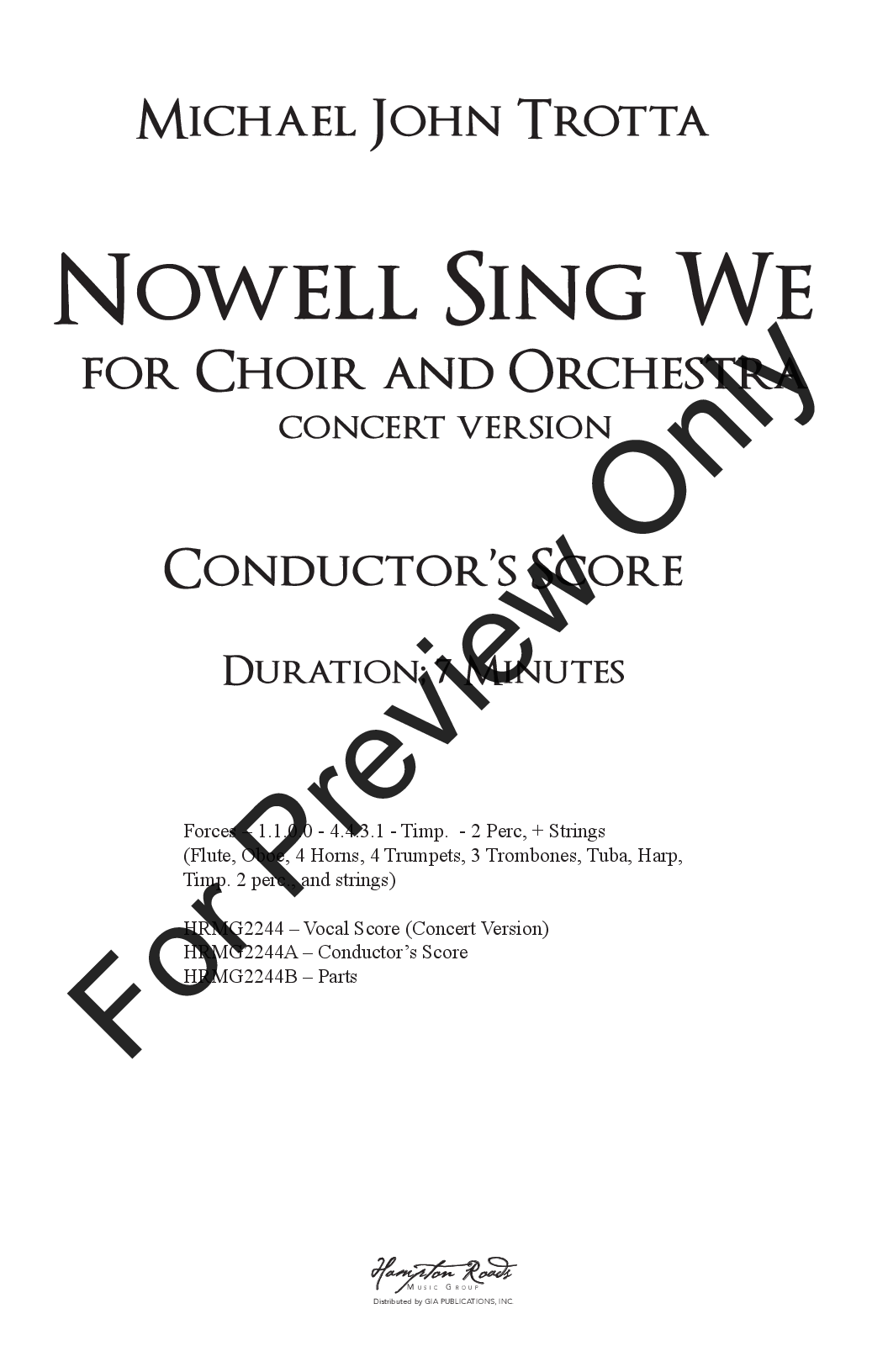 Nowell Sing We Chamber Orchestra Full Score P.O.D.