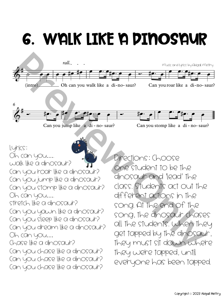 Dinosaur Singing Games PDF and MP3 Download