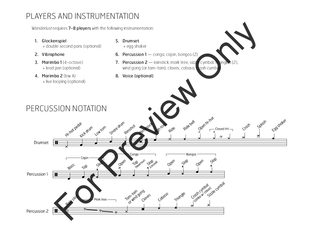 Wanderlust for percussion ensemble and optional voice