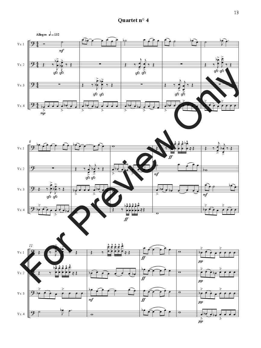 Six Melodies for Cello Quartet P.O.D.