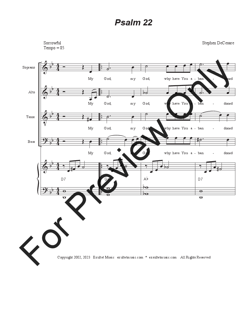 Psalm 22 (My God, My God) (Vocal Quartet  SATB) P.O.D.