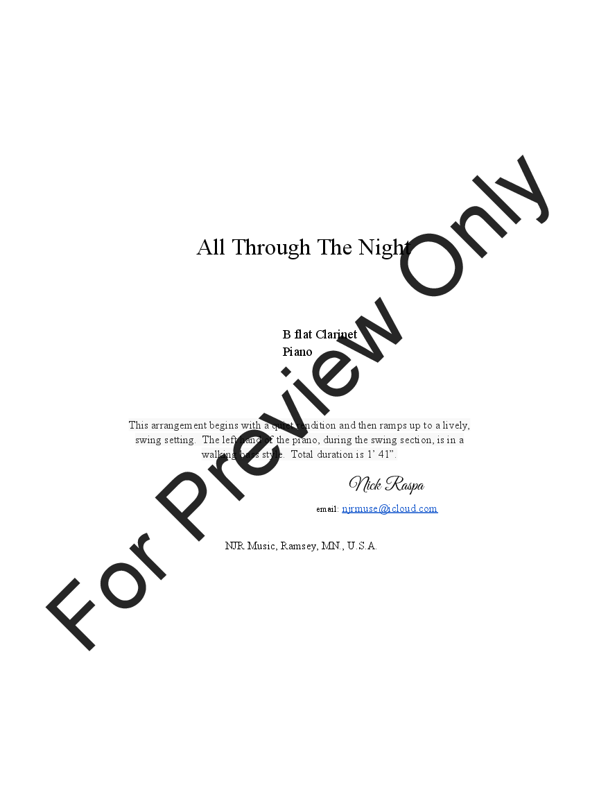 All Through The Night (B flat clarinet & piano) P.O.D.