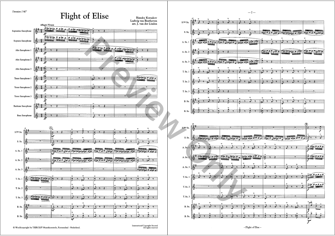 Flight Of Elise for Saxophone Ensemble