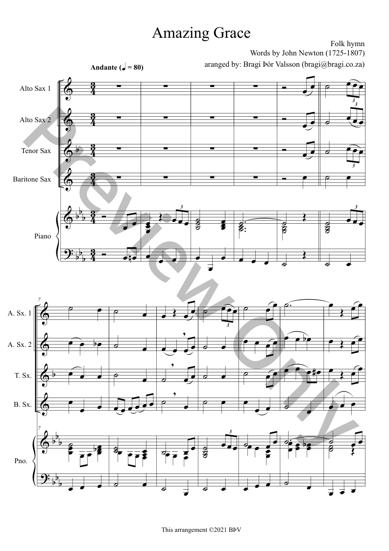 Five Sacred Songs - Saxophone Quartet with optional Piano Accompaniment P.O.D