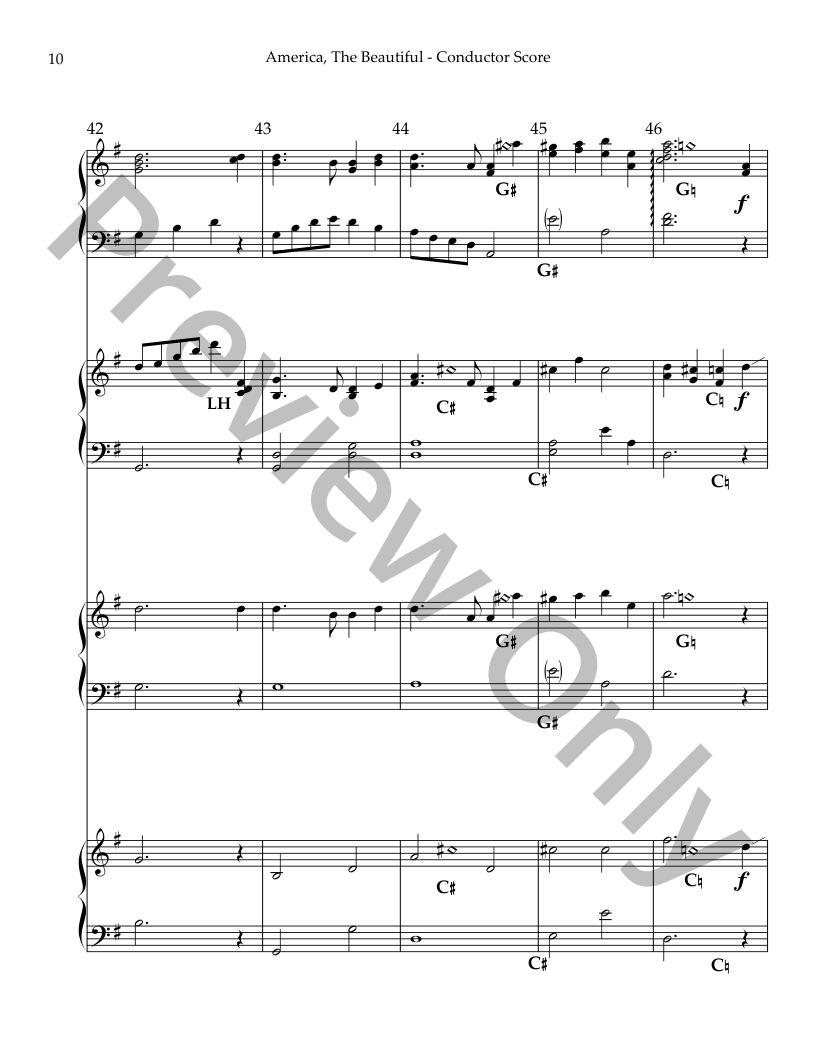 America The Beautiful, Harp Duet, Conductor Score  P.O.D