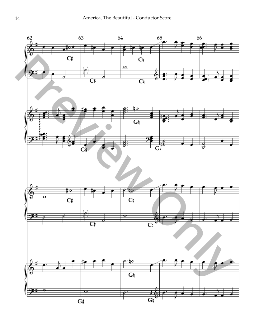 America The Beautiful, Harp Duet, Conductor Score  P.O.D
