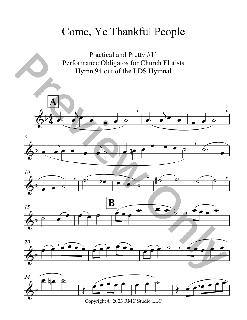 Practical and Pretty Performance Obligato for Church Flutists- Thanksgiving Set P.O.D