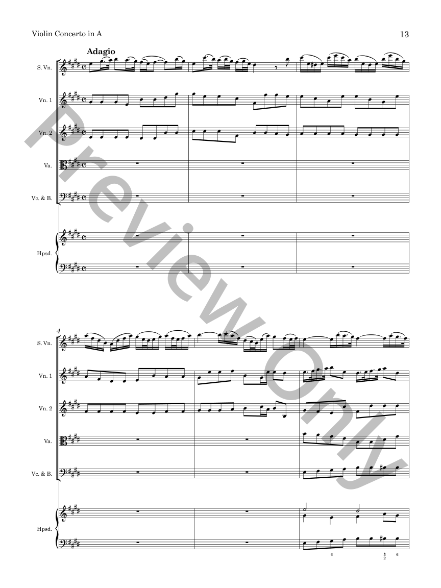 Albinoni Violin Concerto in A for Violin and String Orchestra P.O.D