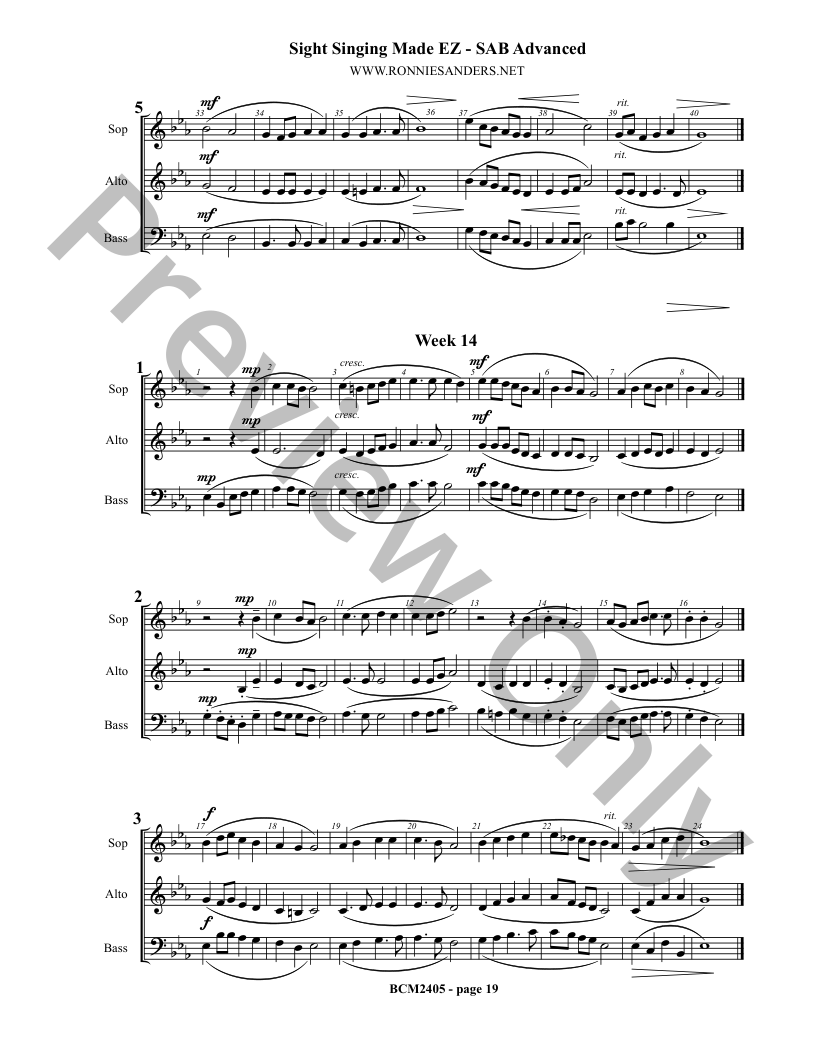 Sight Singing Made EZ Book 14 Advanced SAB Chorus - in the Key of Eb P.O.D