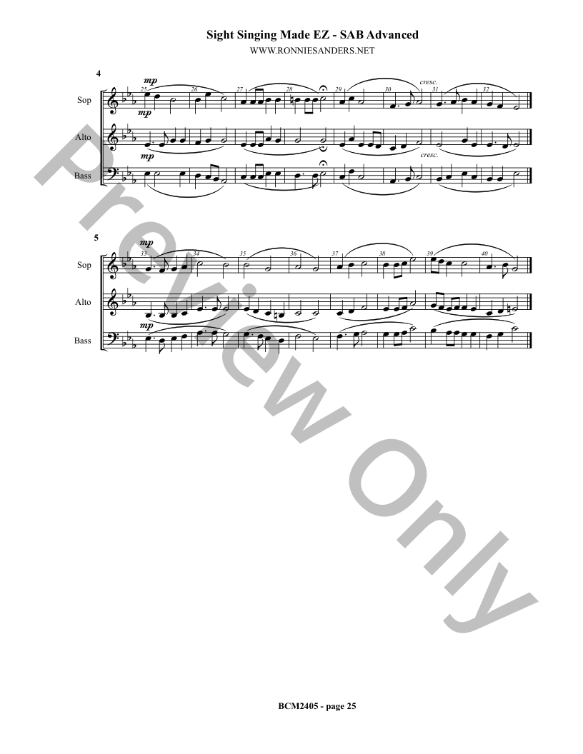 Sight Singing Made EZ Book 14 Advanced SAB Chorus - in the Key of Eb P.O.D