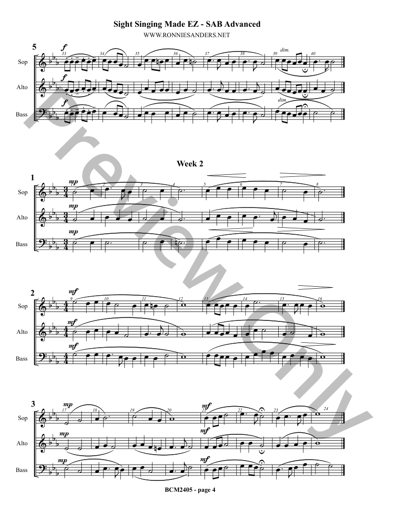 Sight Singing Made EZ Book 14 Advanced SAB Chorus - in the Key of Eb P.O.D