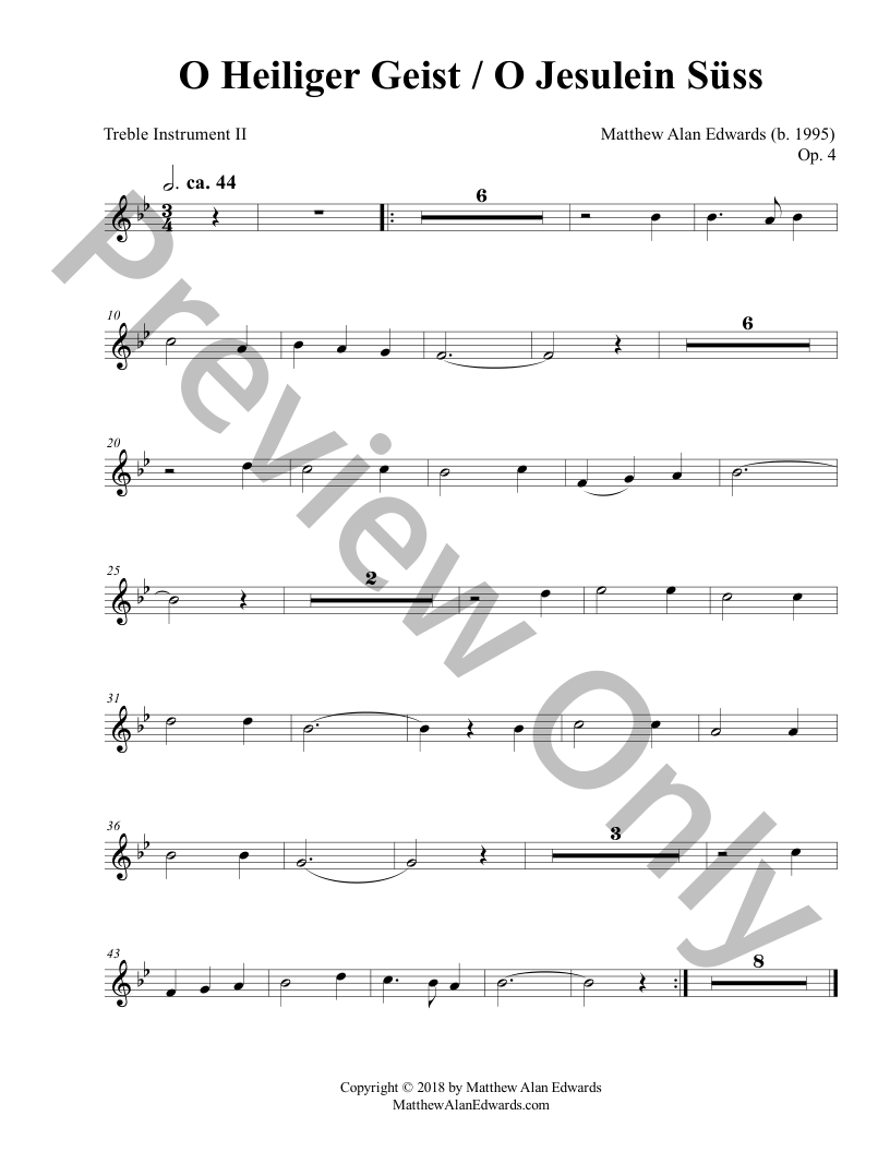 Op. 4 O Heiliger Geist / O Jesulein Suss (Instrumental Parts) P.O.D