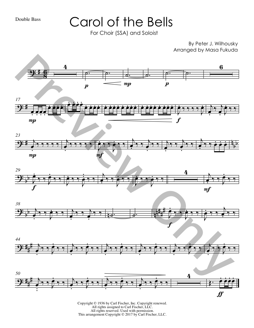 Carol of the Bells Double Bass Part P.O.D.