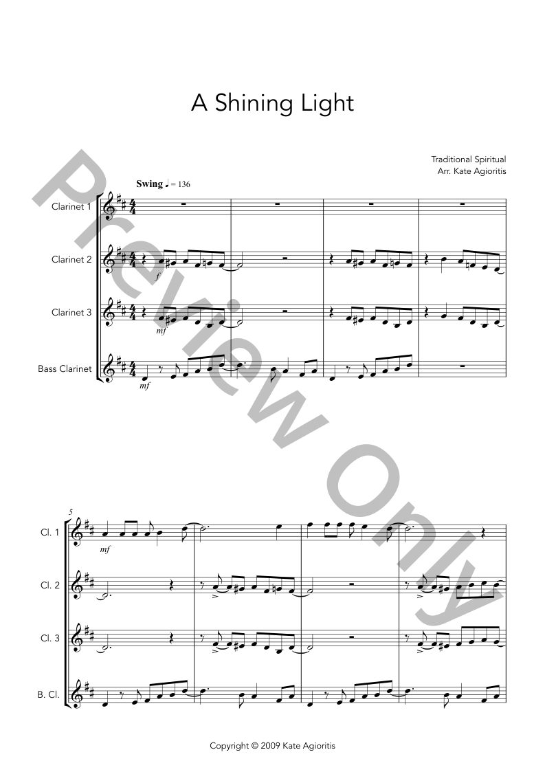 A Shining Light (This Little Light of Mine) - Jazz Arrangement for Clarinet Quartet P.O.D