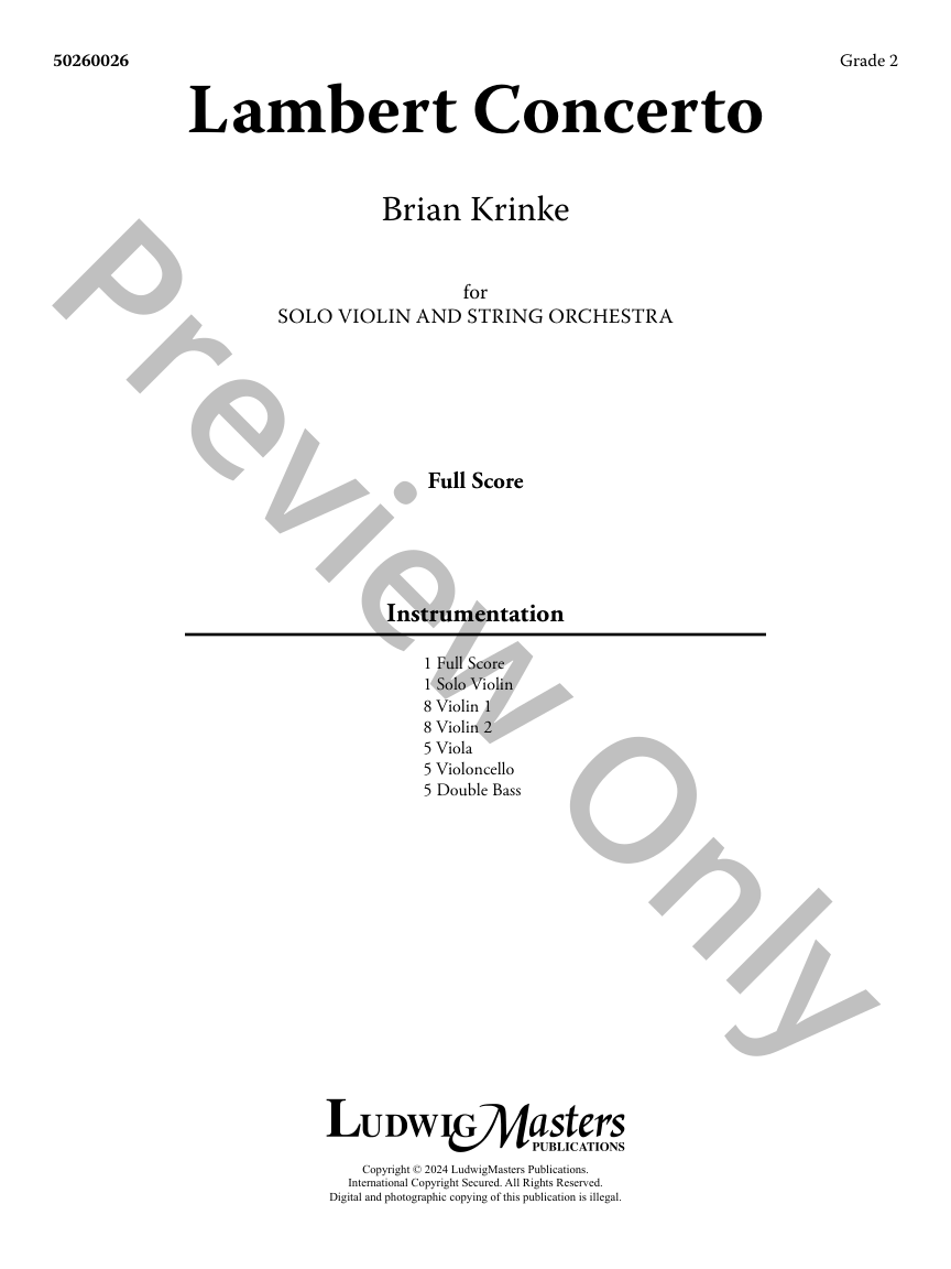 Lambert Concerto for Violin and String Orchestra SCORE