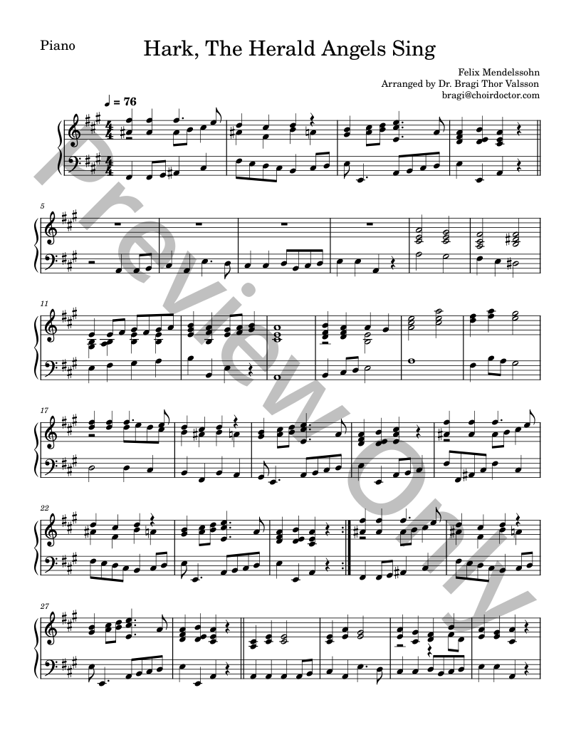 Hark, The Herald Angels Sing - SATB Choir with optional Piano accompaniment P.O.D