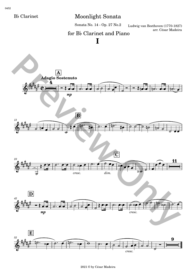 Moonlight Sonata - Bb Clarinet and Piano P.O.D
