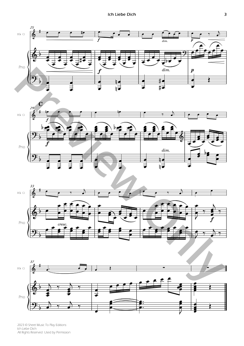Ich Liebe Dich - Bb Clarinet and Piano P.O.D