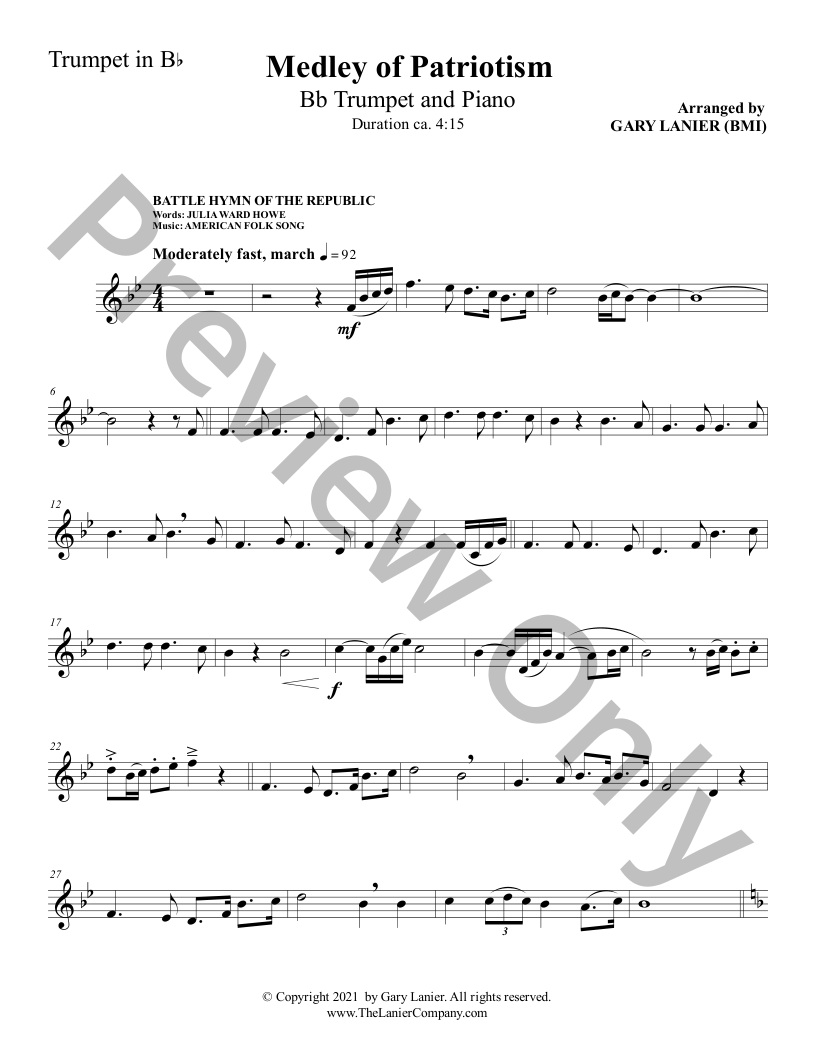 2 PATRIOTIC MEDLEYS for Bb Trumpet & Piano (Score & Parts included) P.O.D