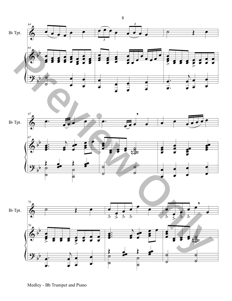 2 PATRIOTIC MEDLEYS for Bb Trumpet & Piano (Score & Parts included) P.O.D