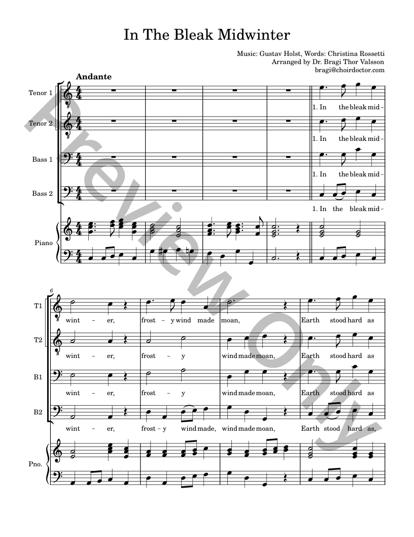 Five Christmas Songs - TTBB Choir with optional Piano accompaniment P.O.D