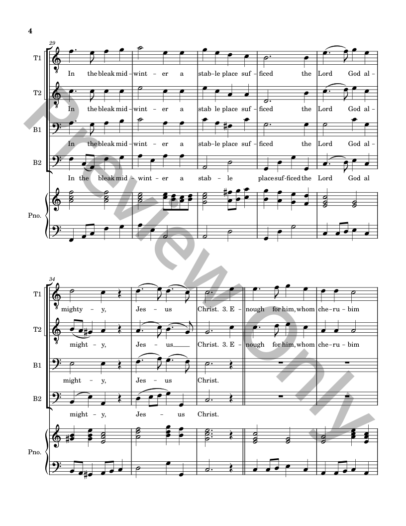 Five Christmas Songs - TTBB Choir with optional Piano accompaniment P.O.D