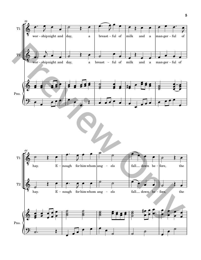 Five Christmas Songs - TTBB Choir with optional Piano accompaniment P.O.D