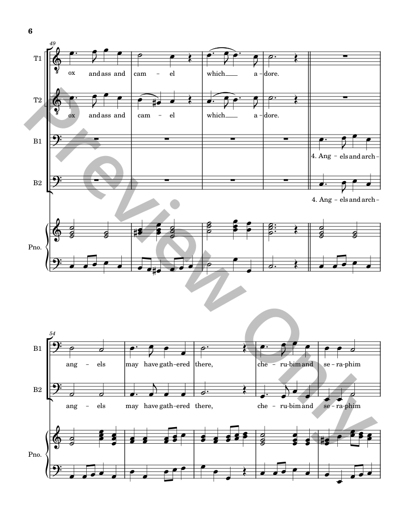 Five Christmas Songs - TTBB Choir with optional Piano accompaniment P.O.D